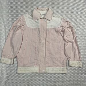 Vintage Gitano Mid Length Cotton Blend Bomber Jacket Pink White Trim Women M